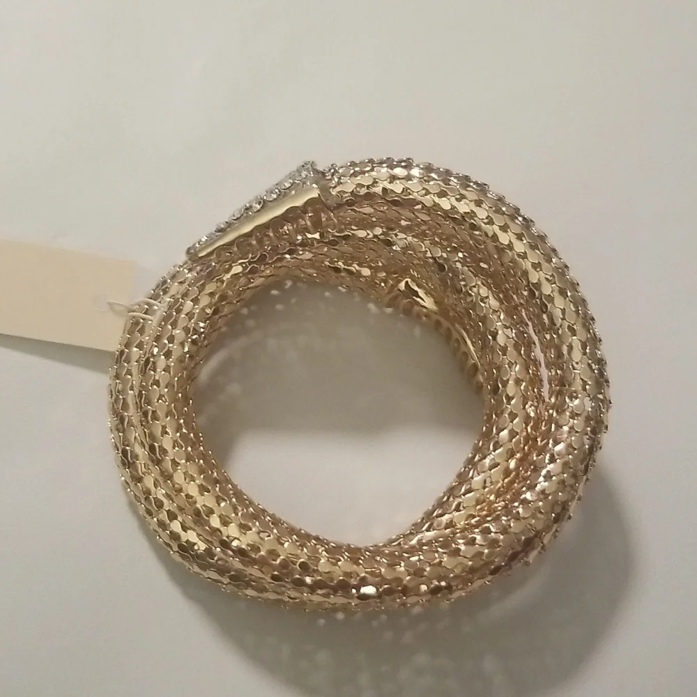 Women's Amrita Singh Bracelet; Goldtone Rhinestones and Simulated Onyx Stones - Picture 4 of 9